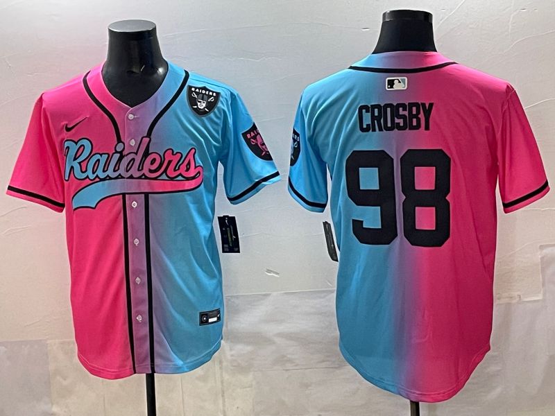 Men 2025 Oakland Raiders 98 Crosby Blue pink Nike Limited NFL Jersey style 005